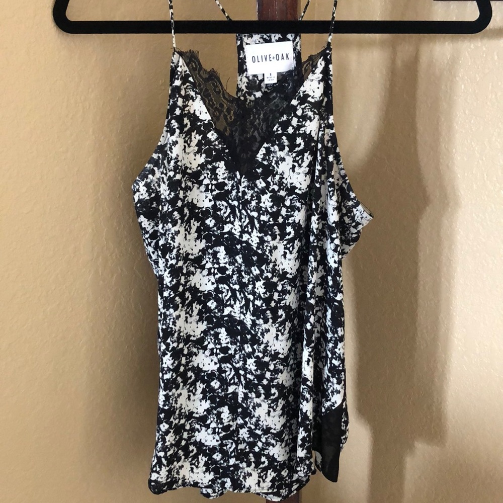 Edgy Black and White Cami Top w Lace Accents!